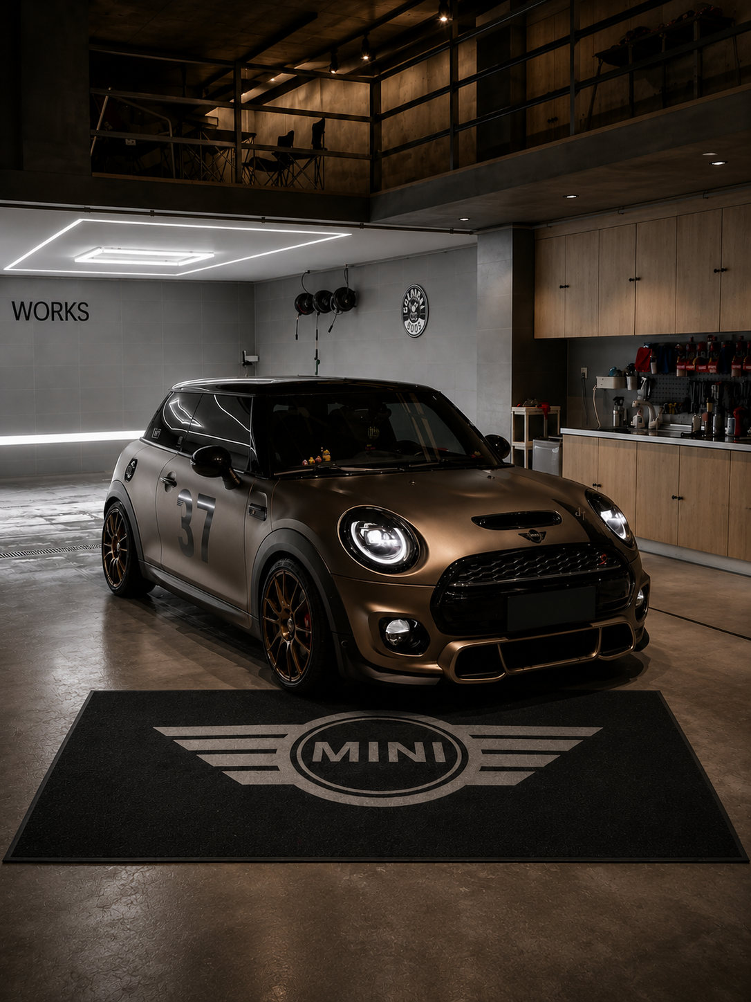Mini Cooper Garage Floor Mat 5x7 FT (60x87 Inches) Showroom Rug