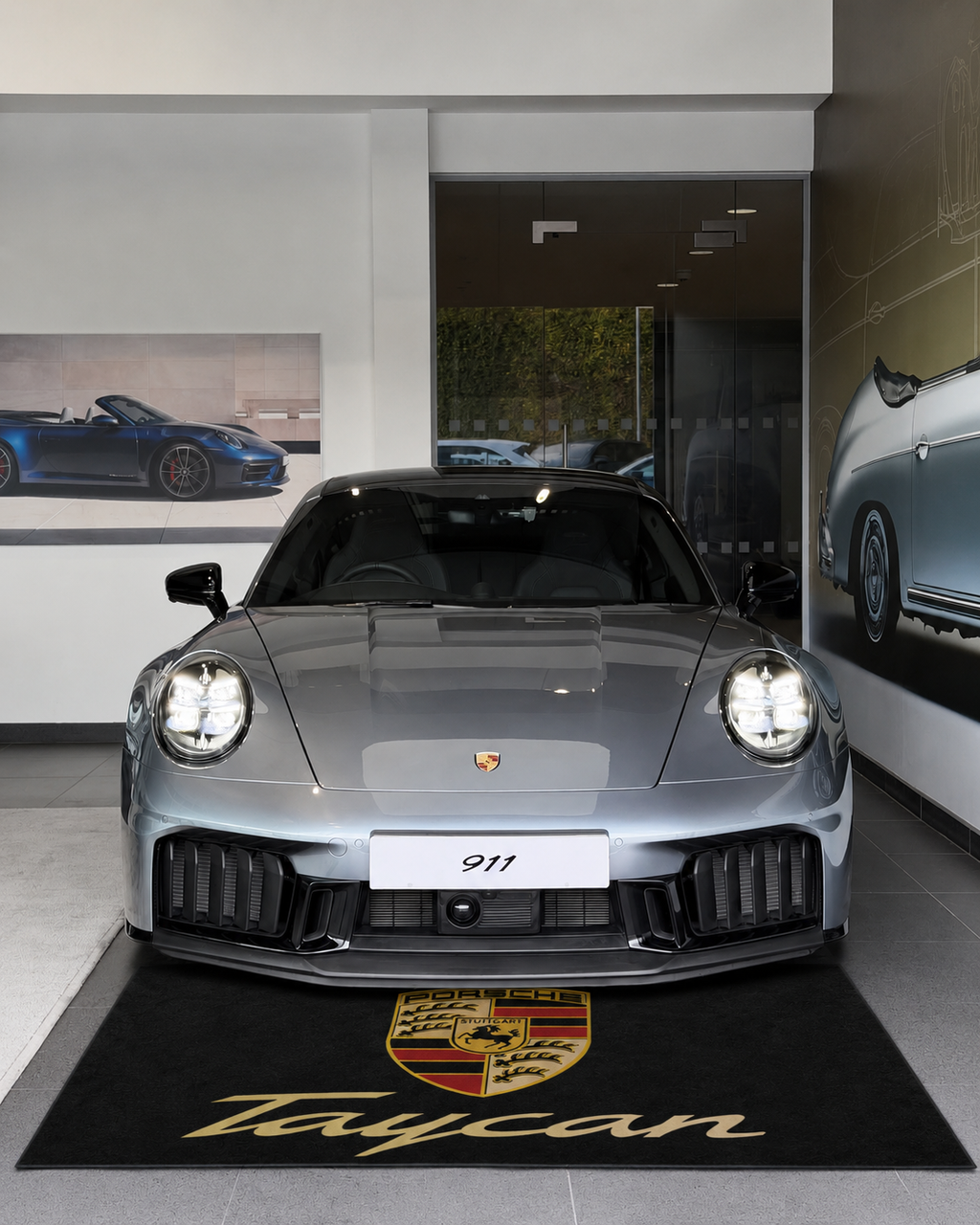 Porsche Taycan Garage Floor Mat 5x7 FT (60x87 Inches) Showroom Rug