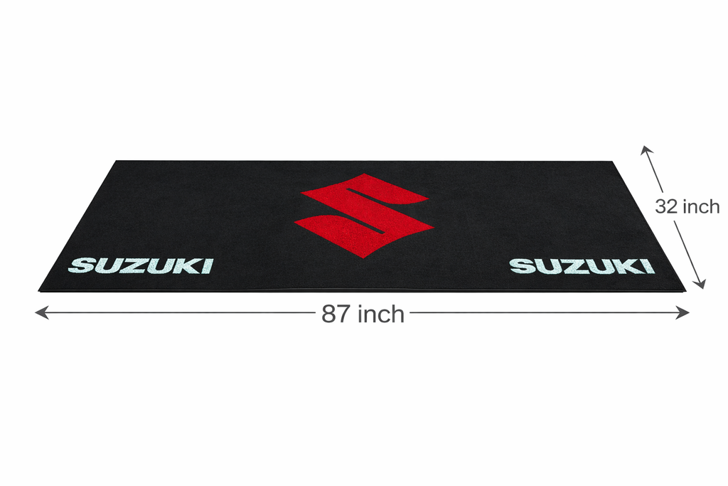 Suzuki Premium Motorcycle Garage Floor Mat – Non-Slip Carpet Rug for Bike Display (32×87 Inch)