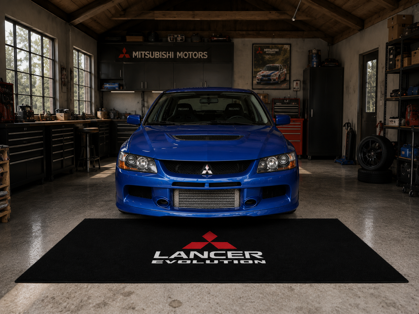 Mitsubishi Lancer Evolution Garage Floor Mat – Premium Parking Mat 60x87 Inches