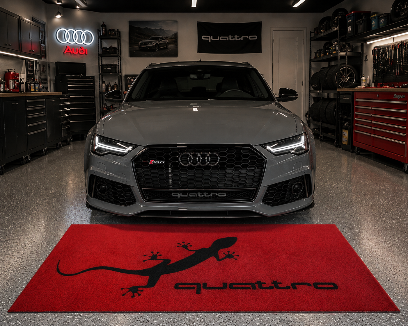 Audi Quattro Garage Floor Mat 5x7 FT (60x87 Inches) Showroom Rug