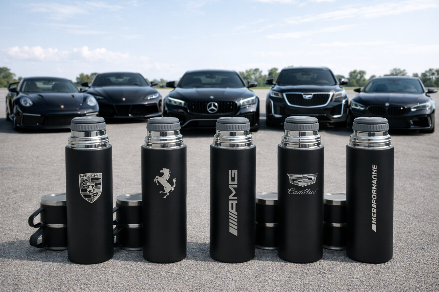 Laser Logo Thermos Set 500 ml – Choose Your Model - Insulated Flask with 3 Cups