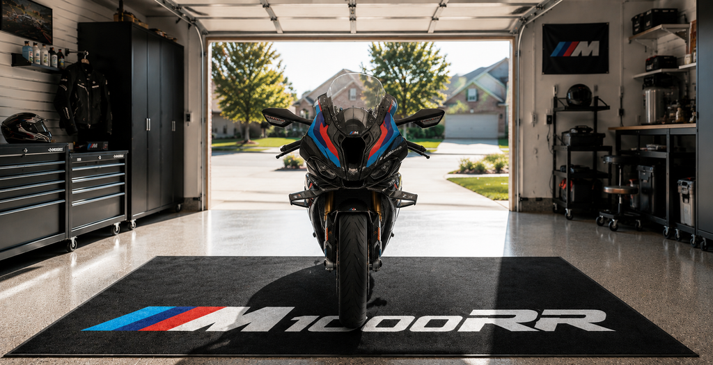 BMW M1000RR Motorcycle Garage Mat – Premium 32x87 Inch Parking Floor Mat