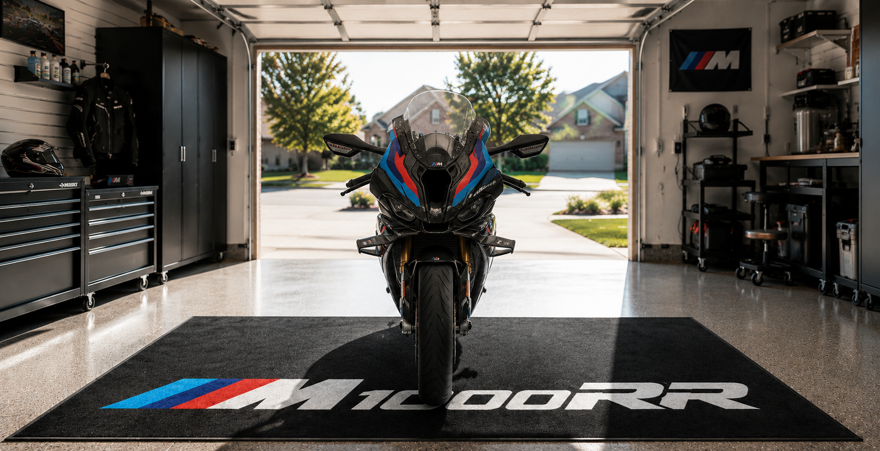 BMW M1000RR Motorcycle Garage Mat – Premium 32x87 Inch Parking Floor Mat