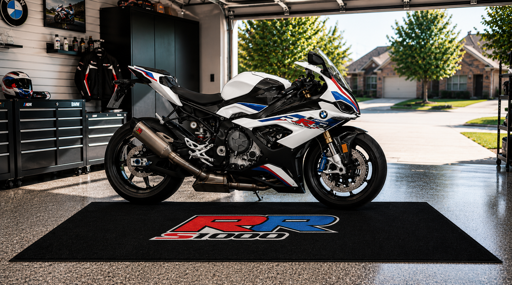 BMW S1000RR Motorcycle Garage Mat – Premium 32x87 Inch Parking Floor Mat