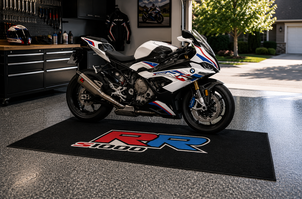 BMW S1000RR Motorcycle Garage Mat – Premium 32x87 Inch Parking Floor Mat