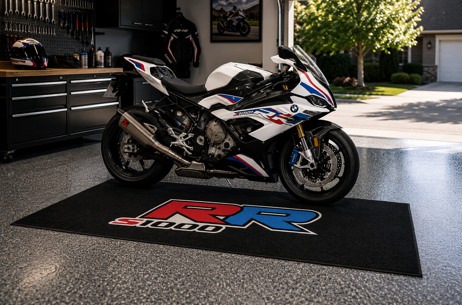 BMW S1000RR Motorcycle Garage Mat – Premium 32x87 Inch Parking Floor Mat