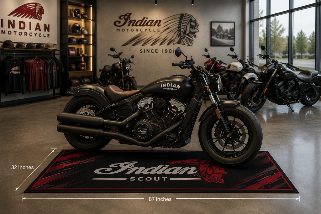 Indian Scout Motorcycle Garage Mat – Premium 32x87 Inch Parking Floor Mat