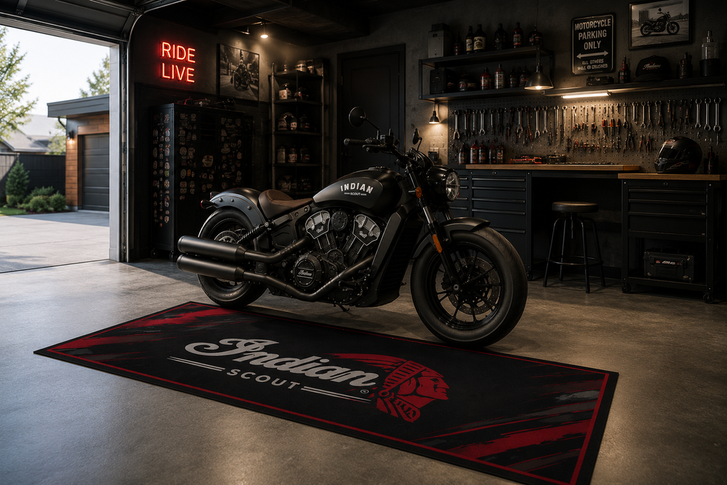 Indian Scout Motorcycle Garage Mat – Premium 32x87 Inch Parking Floor Mat