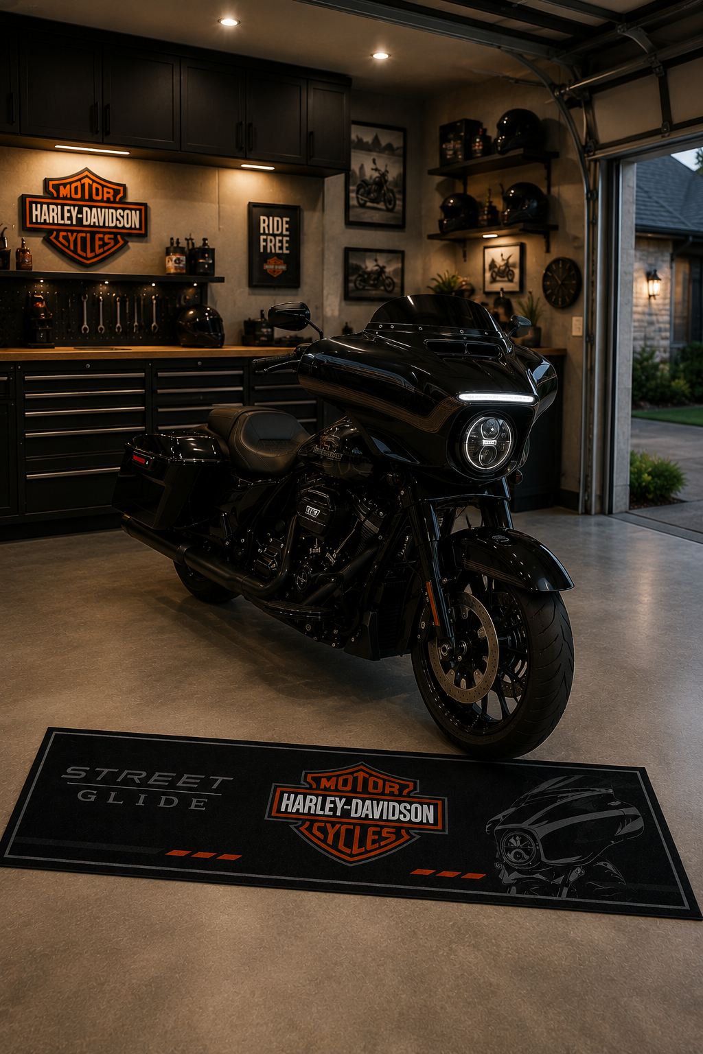 Harley Davidson Streed Glide Motorcycle Garage Mat – Premium 32x87 Inch Parking Floor Mat