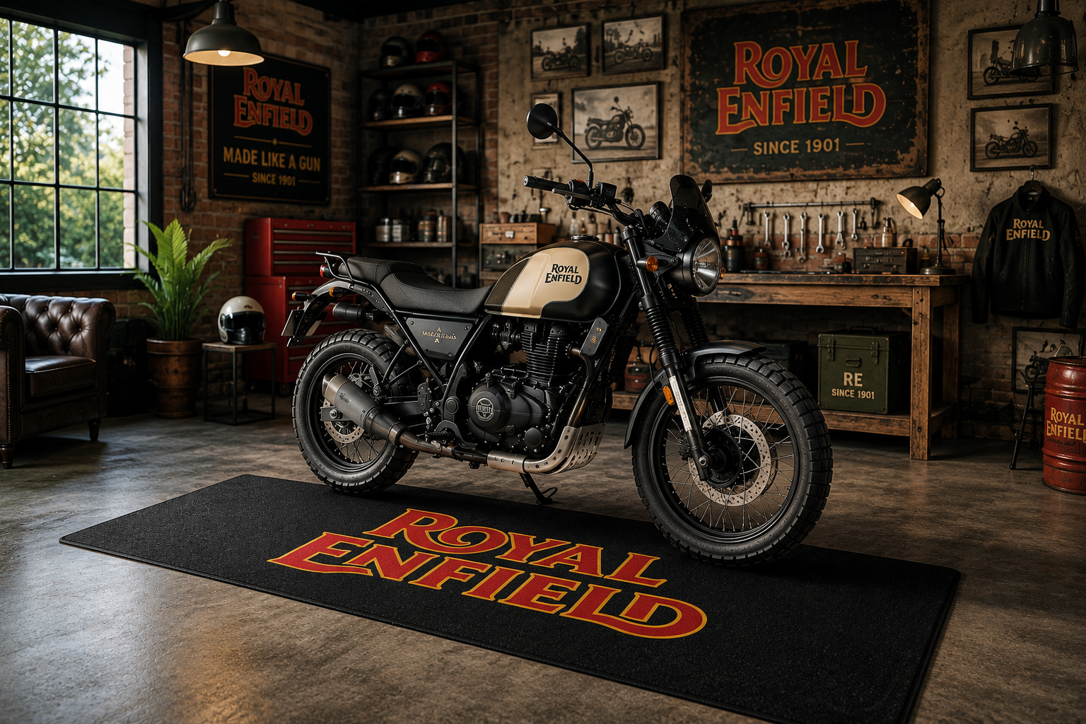 Royal Enfield Motorcycle Garage Mat – Premium 32x87 Inch Parking Floor Mat