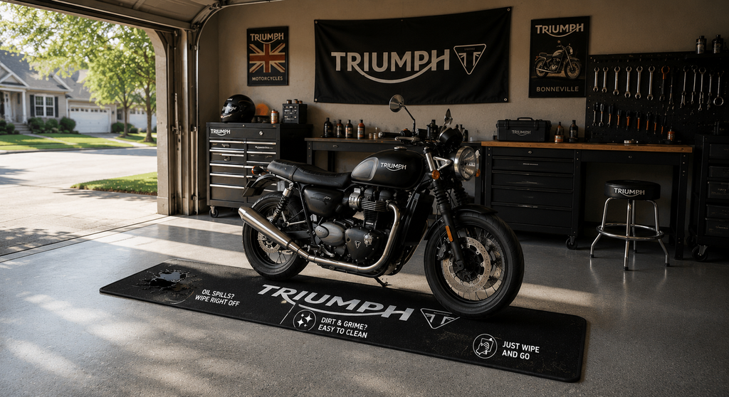 Triumph Motorcycle Garage Mat – Premium 32x87 Inch Parking Floor Mat
