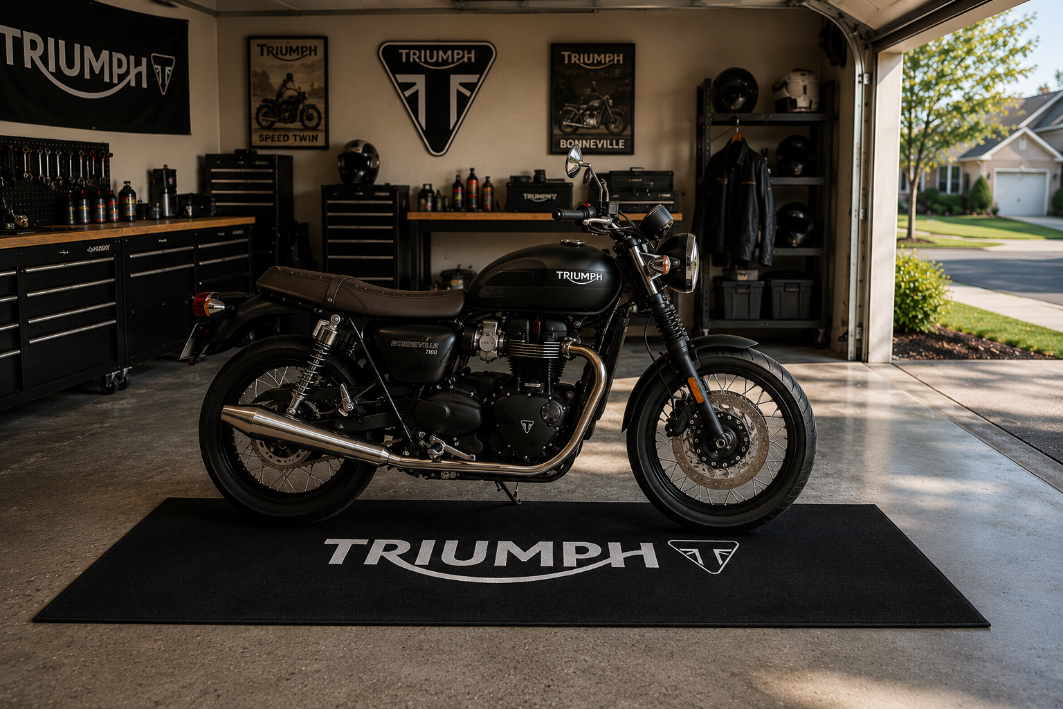 Triumph Motorcycle Garage Mat – Premium 32x87 Inch Parking Floor Mat