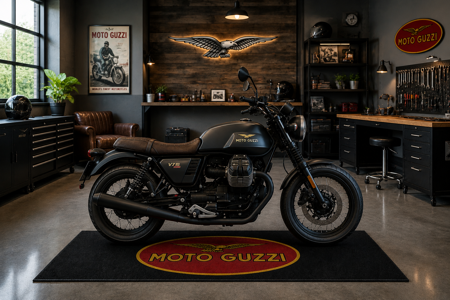 Moto Guzzi Motorcycle Garage Mat – Premium 32x87 Inch Parking Floor Mat