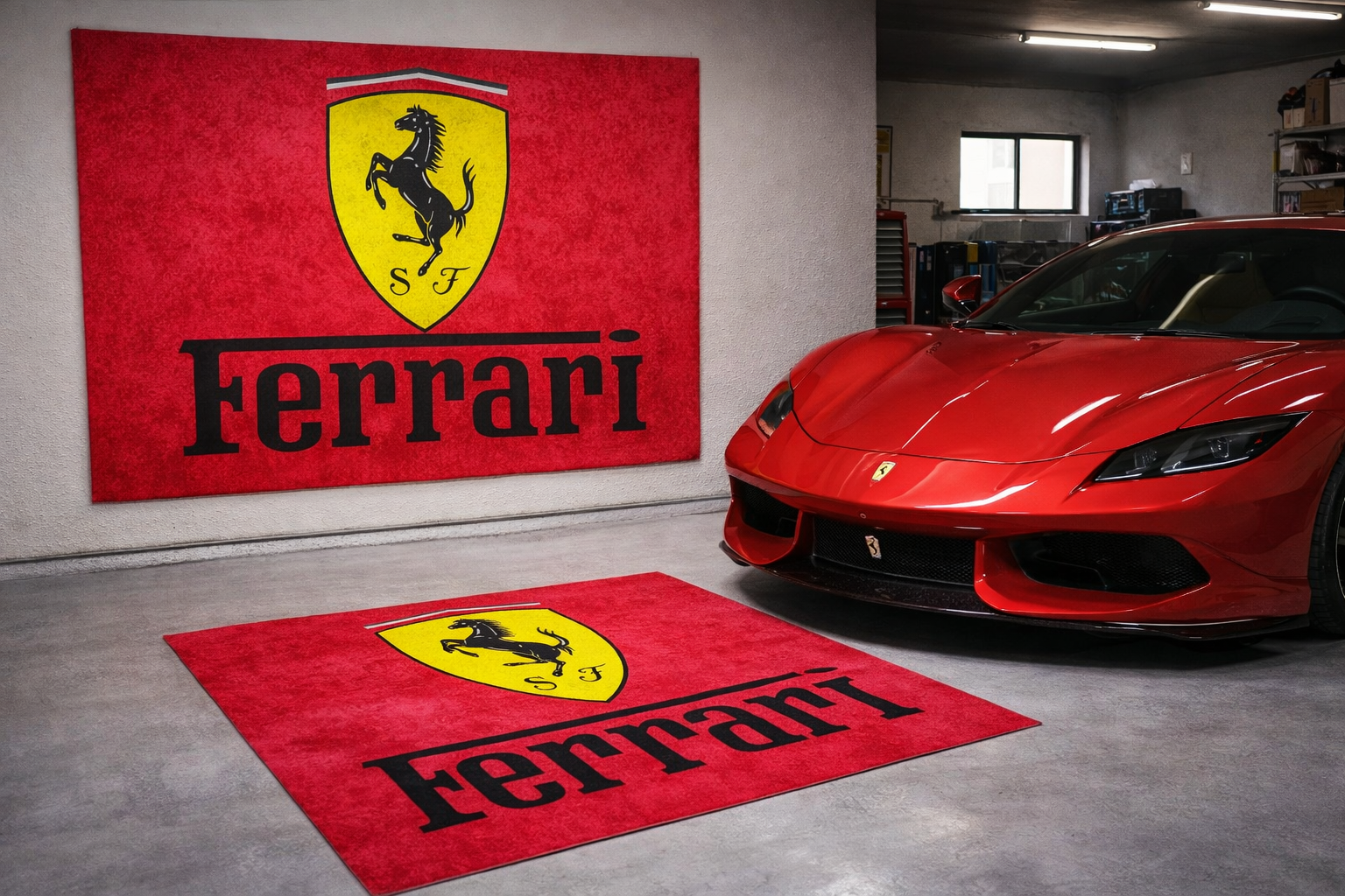 Ferrari Garage Mat – Non-Slip Premium Rug for Home & Car Display (59×86”)