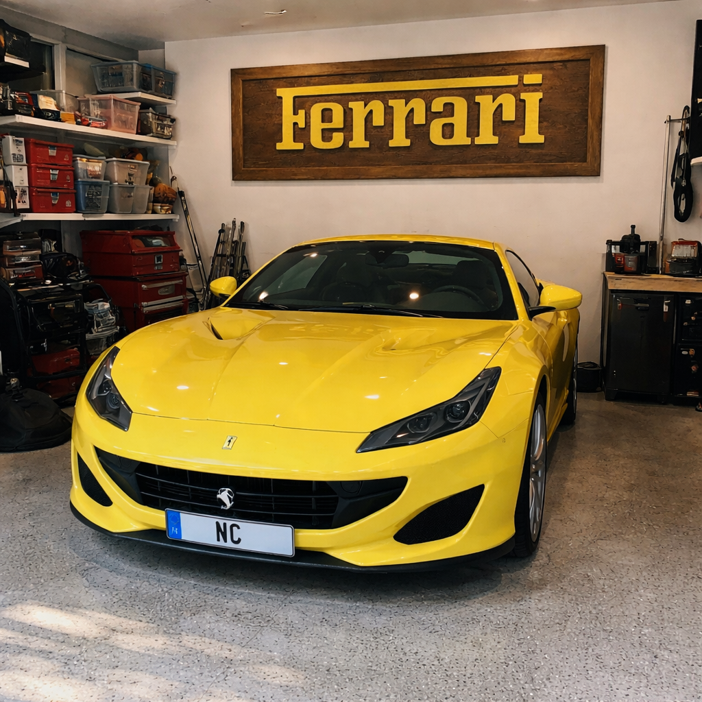 Hand-Carved Ferrari Wooden Wall Art – Luxury Garage & Showroom Decor