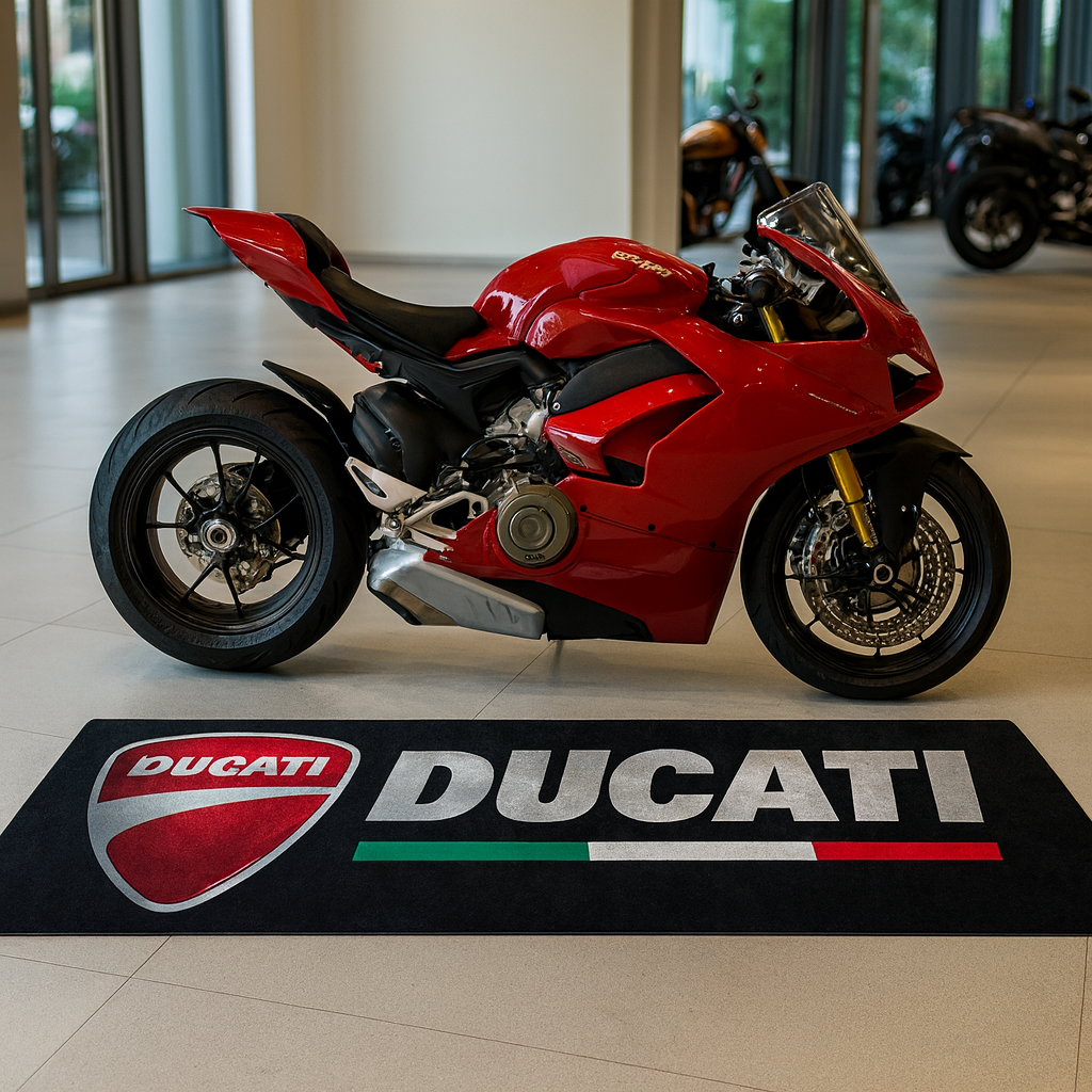 Ducati Premium Motorcycle Garage Floor Mat – Non-Slip Carpet Rug for Bike Display (32×87 Inch)