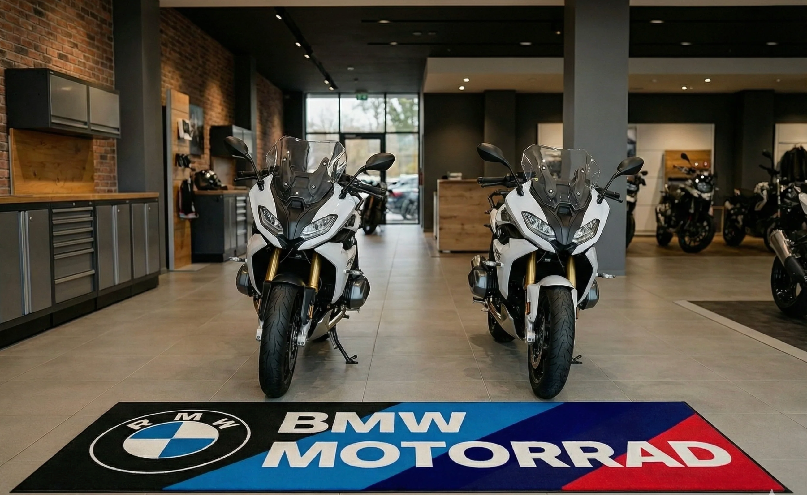 BMW M Premium Motorcycle Garage Floor Mat – Non-Slip Carpet Rug for Bike Display (32×87 Inch)