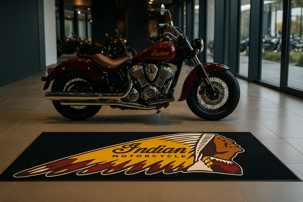 Indian Premium Motorcycle Garage Floor Mat – Non-Slip Carpet Rug for Bike Display (32×87 Inch)