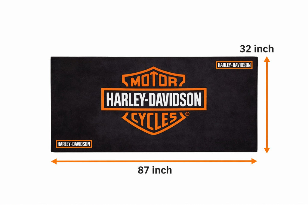 Harley Davidson Premium Motorcycle Garage Floor Mat – Non-Slip Luxury Carpet Rug for Bike Display (32×87 Inch)
