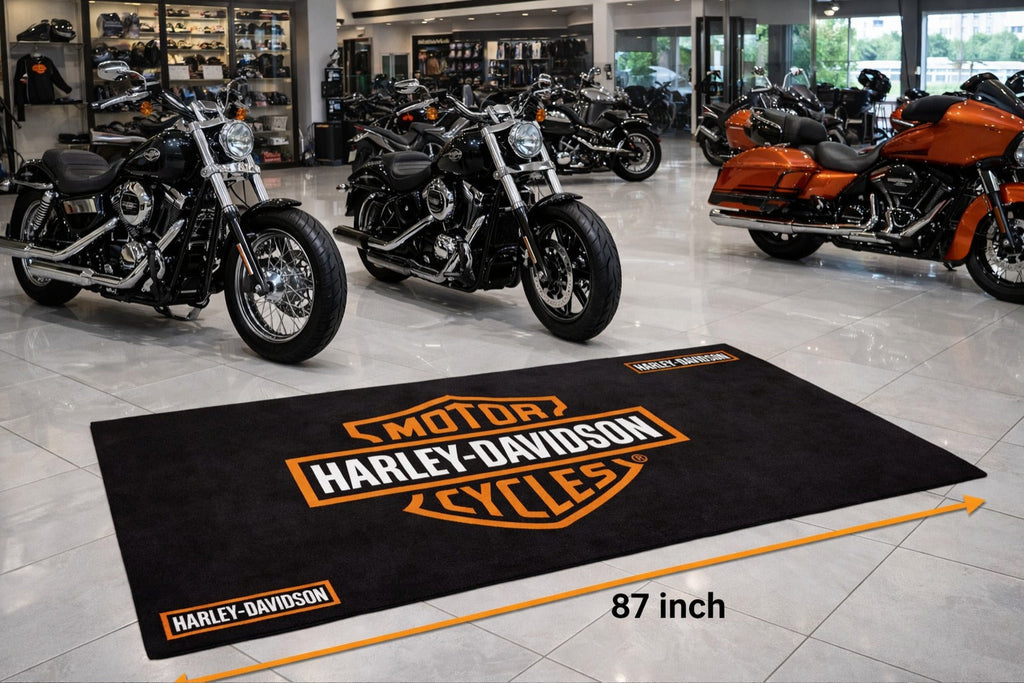 Harley Davidson Premium Motorcycle Garage Floor Mat – Non-Slip Luxury Carpet Rug for Bike Display (32×87 Inch)