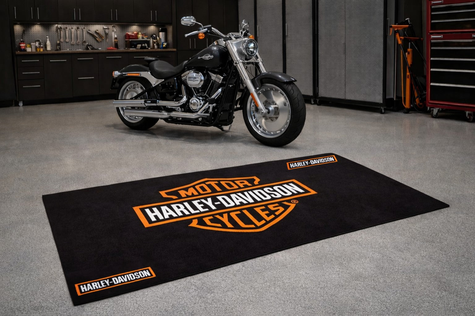 Harley Davidson Premium Motorcycle Garage Floor Mat – Non-Slip Luxury Carpet Rug for Bike Display (32×87 Inch)