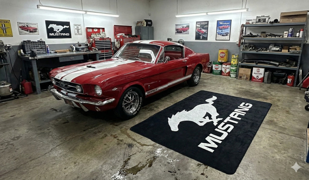 Mustang Garage Mat – Non-Slip Premium Rug for Home & Car Display (59×86”)