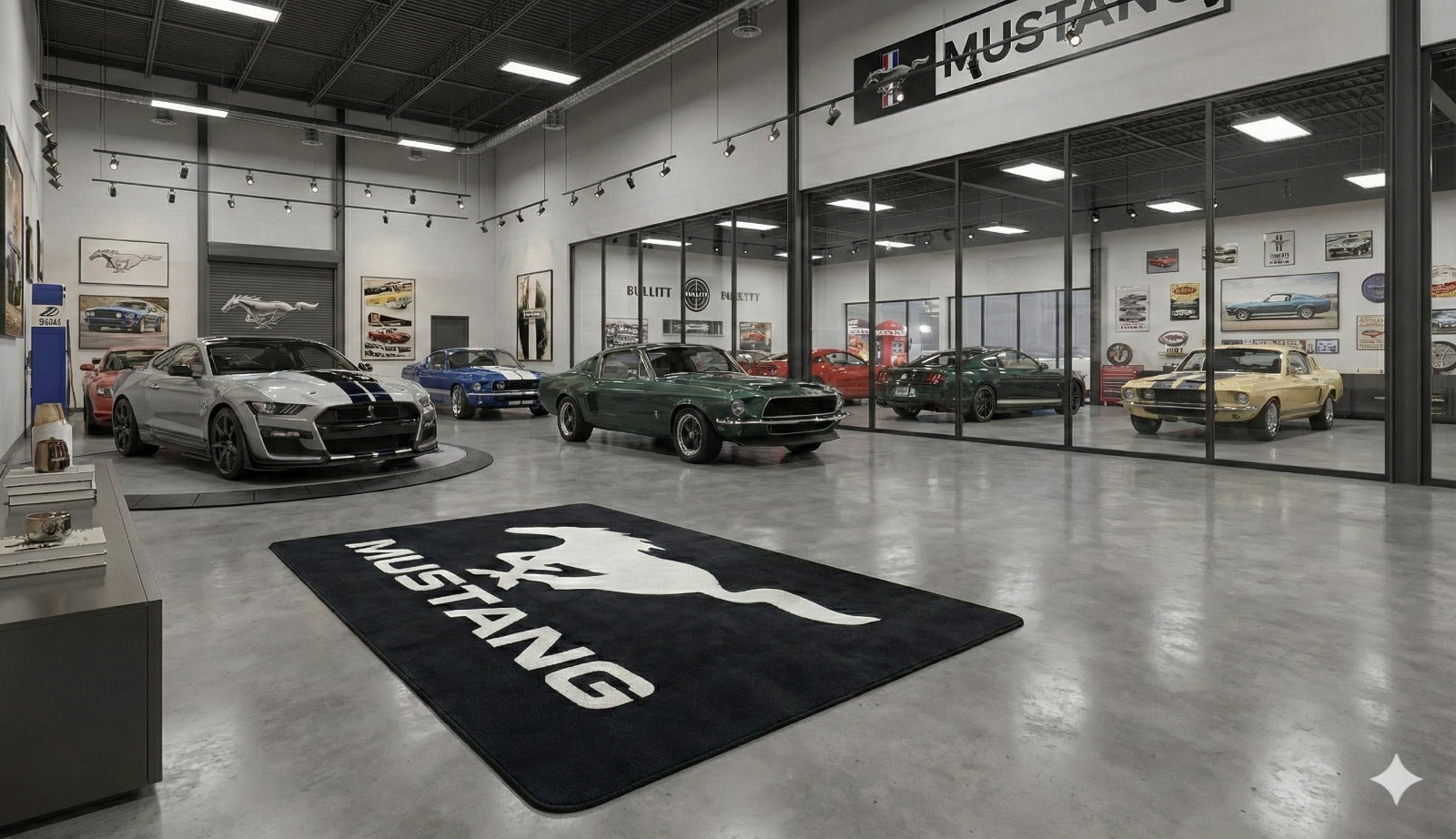 Mustang Garage Mat – Non-Slip Premium Rug for Home & Car Display (59×86”)