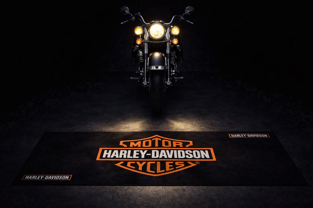 Harley Davidson Premium Motorcycle Garage Floor Mat – Non-Slip Luxury Carpet Rug for Bike Display (32×87 Inch)