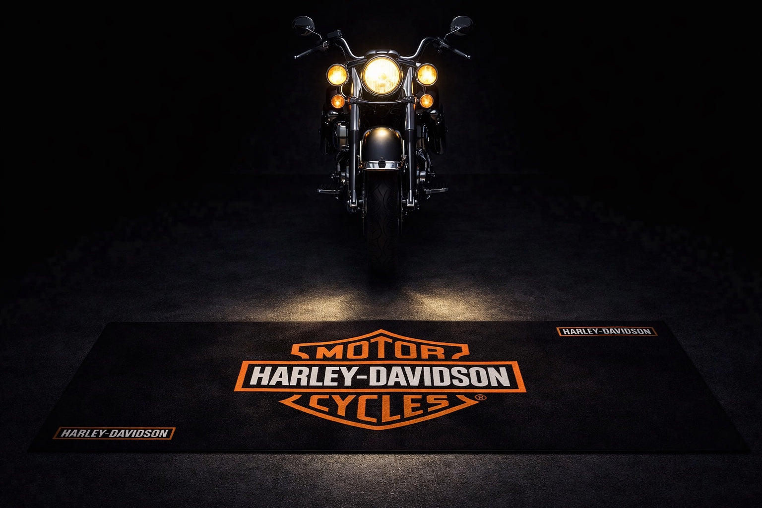 Harley Davidson Premium Motorcycle Garage Floor Mat – Non-Slip Luxury Carpet Rug for Bike Display (32×87 Inch)