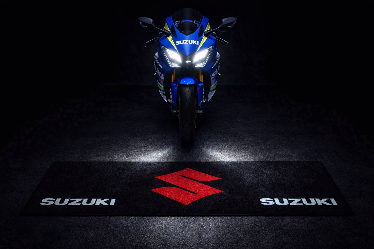 Suzuki Premium Motorcycle Garage Floor Mat – Non-Slip Carpet Rug for Bike Display (32×87 Inch)