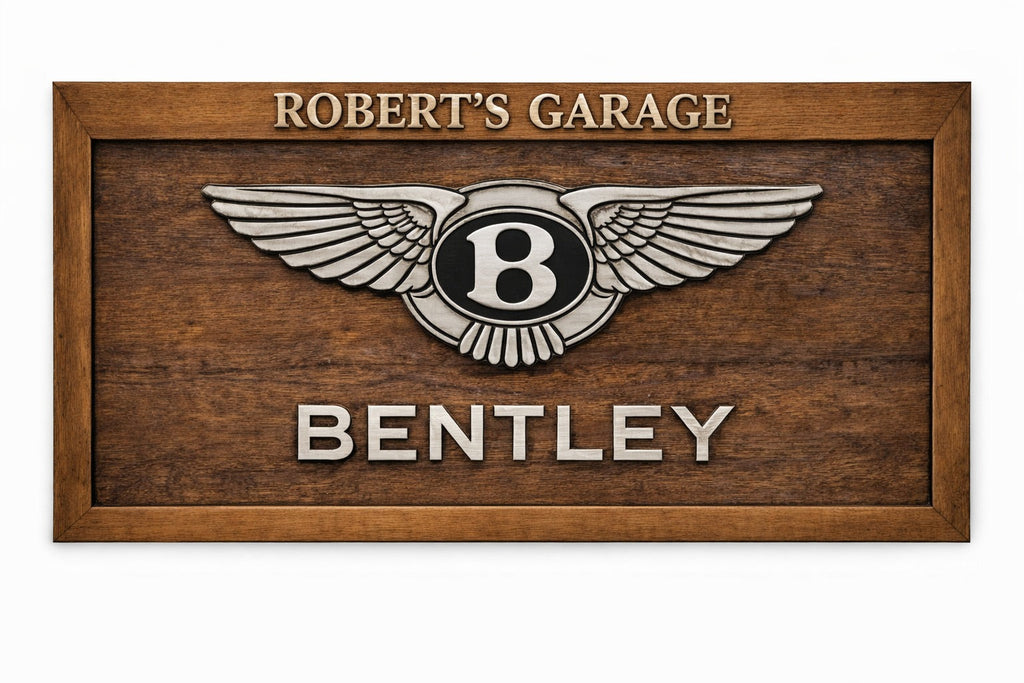 Hand-Carved Bentley Wooden Wall Art – Luxury Garage & Showroom Decor