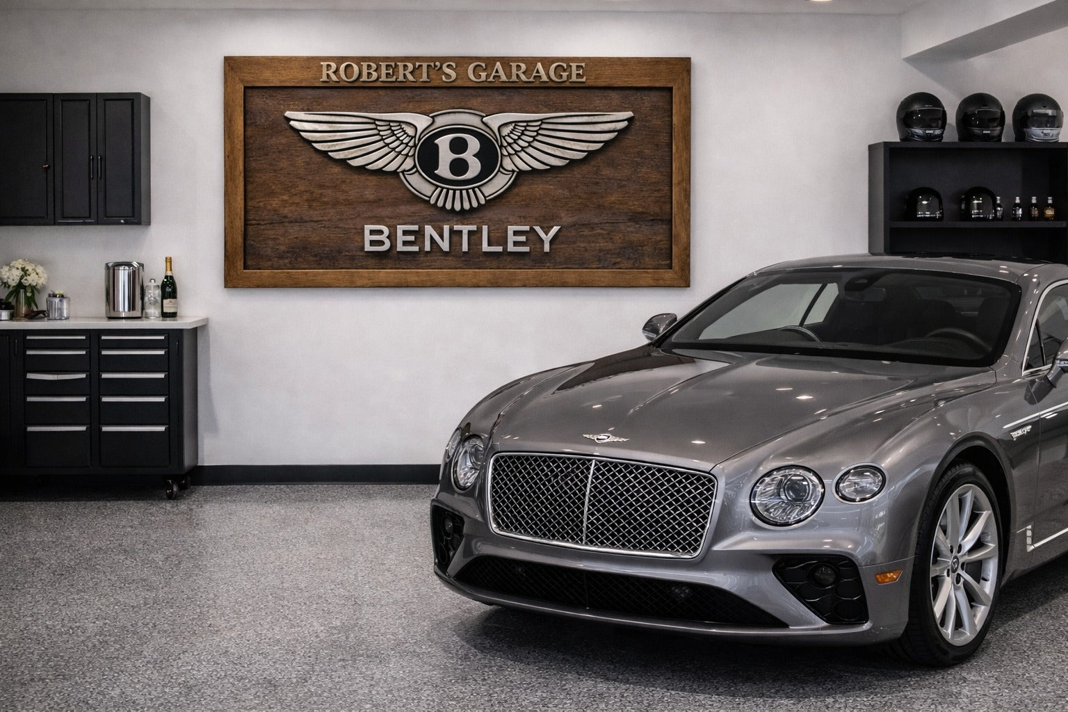 Hand-Carved Bentley Wooden Wall Art – Luxury Garage & Showroom Decor