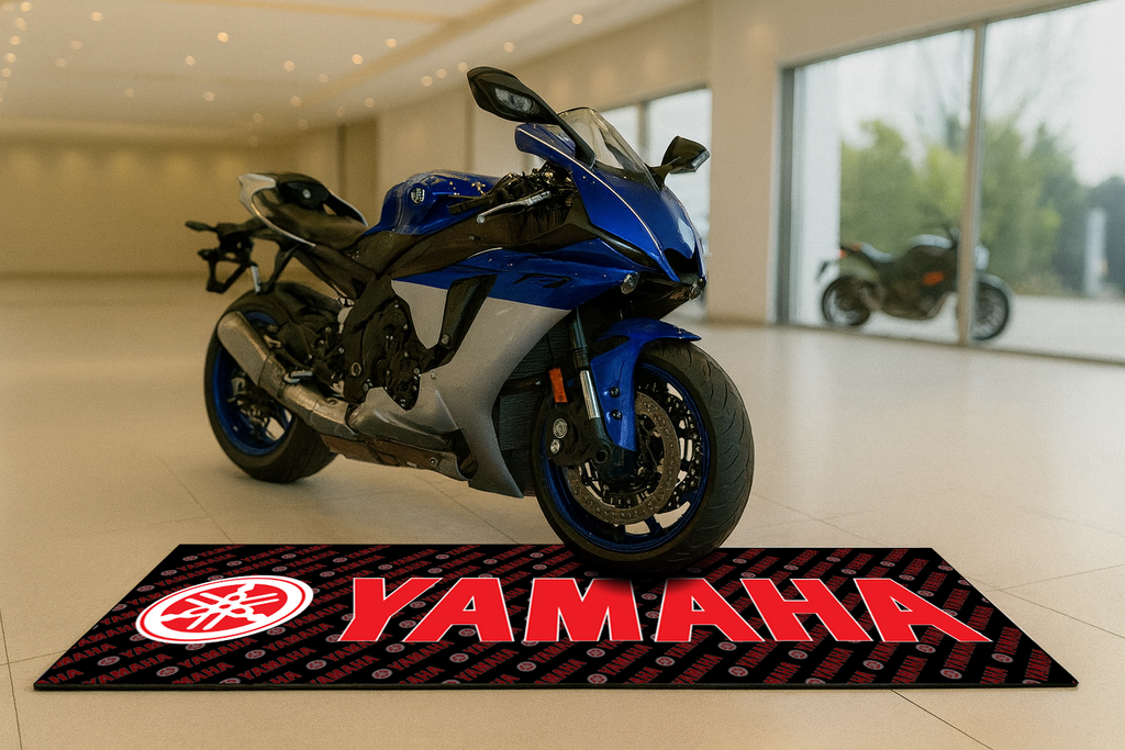 Yamaha Premium Motorcycle Garage Floor Mat – Non-Slip Carpet Rug for Bike Display (32×87 Inch)