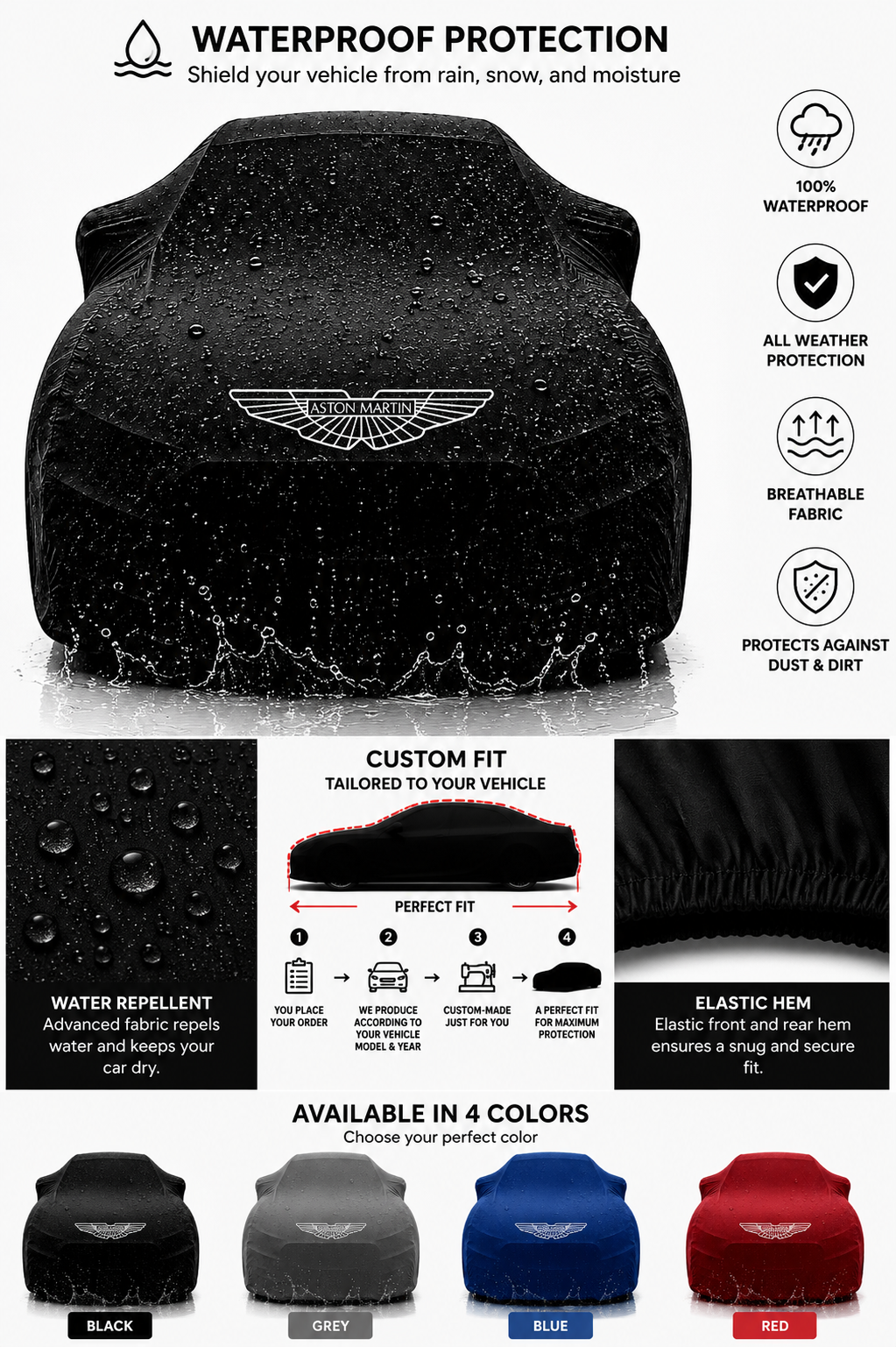 Aston Martin Waterproof Car Cover Custom Fit Outdoor Cover